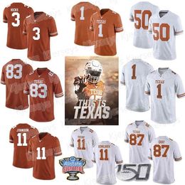 A001 Custom Texas Longhorns # 12 Earl Thomas III Colt McCoy 10 Vince Young 20 Earl Campbell 34 Ricky Williams Maillot de football pour enfants pour jeunes