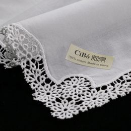A006 Wit 100 katoen 10 stuksesse kanten zakdoeken leeg gehankies voor dames ladies bruiloft cadeau 240401