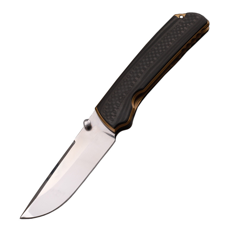 A0218 High End Folding Knife VG10 Wire Ritning Drop Point Blade TC4 Titanium med kolfiberhandtag Bollbärande EDC Pocket Knives