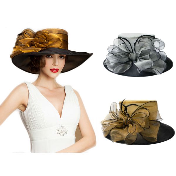 Noble Femmes Tea Party Dress Chapeaux Large Bord Église De Mariage Kentucky Derby Rétro Floral Chapeau A045