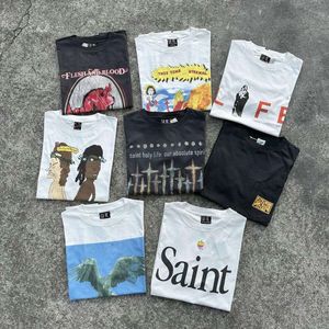 A0E1 Retro Designer T-shirts pour hommes et femmes Saint Michaels Trou usé West Coast Washed High Street Vintage à manches courtes pour la mode pour femmes