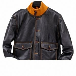 A1 Véritable 2023 Black Pilot Veste en cuir Hommes Style militaire Plus 4XL Véritable peau de vache naturelle Automne Slim Fit Court Aviati Manteau p2d7 #