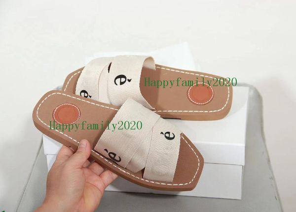 a1 New Cross Woven Roman Pantoufles Woody Sandales Pearl Print Slide Summer Wide Flat Lady Toile Sandales Luxurys Designers Slipper