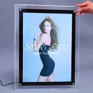 A1 Slim Crystal Acrylic Light Box Advertising Display LED 2835 Emballage de caisse en bois solide à éclairage latéral