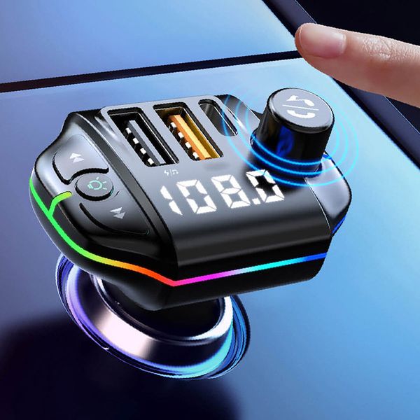 A10 Bluetooth 5.0 Kit de voiture transmetteur FM double chargeur USB type C adaptateur lecteur MP3 modulateur radio mains libres avec lumières colorées