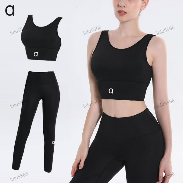 A10 Top+Pantalones Conjuntos de yoga ajustados para mujer Chaleco deportivo Leggings para saltar Pantalones deportivos Gimnasio Resistencia Entrenamiento de fuerza Ropa deportiva Correr Sudor