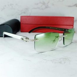 A112 c Zircon corne de buffle lunettes sans monture strass glacé Buffs femmes nuances lunettes