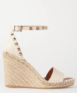 A114 Sandaal Enkel Kalfsleer Merken Strap Wedge Caged Wedge Espadrille Zwart Naakt Bruin Hakken Echt Leer Hoge Hak