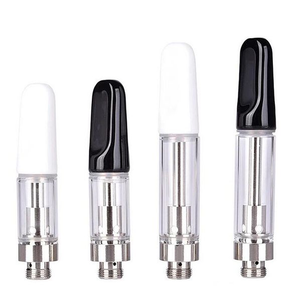 A13 Cart Cartouches de vape Ampoule Pyrex Fat Glass Cartouche Vide Vape Tank Cartouche Atomiseur 510 Fil Bobine en céramique avec pointe en céramique pour huile épaisse 0,5 ml 1,0 ml Noir Blanc