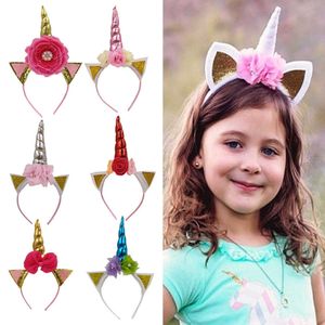 A187 NIEUWE UNICORN PARTY HAAR BAND Haar ornament Golden Horned Animal Hoofdress Kinderen Bloemhoofdband