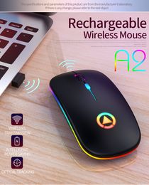 Souris Bluetooth sans fil rechargeable A2 avec récepteur 2.4G Rétroéclairage LED 7 couleurs Souris silencieuses Souris de jeu optique USB avec batterie pour ordinateur de bureau Ordinateur portable PC Jeu