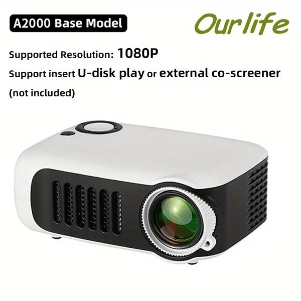 Mini projecteur A2000 avec compatibilité HDMI et USB complète, petit et puissant, parfait pour le cinéma maison