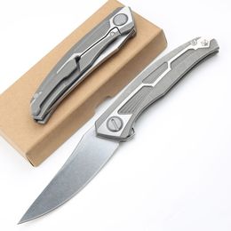 A2296 Couteau pliant haut de gamme M390 Stone Wash Lame à pointe droite CNC TC4 Poignée en alliage de titane Rondelle à roulement à billes EDC Couteaux de poche de poche