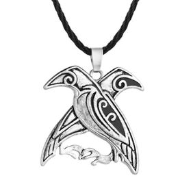 A24 Vintage nordique Viking mythologie bijoux Odin corbeaux pendentif Double oiseau collier Valknut païen Talisman bijoux 317c
