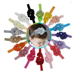 A240 Pearl Diamond Flower Headband Chiffon Flower Headband Children's Hair Headband 17 Color Selectie