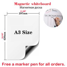 A3 Flexibele koelkast Witbord Droog wissen Magnetische whiteboard Sticker Memo Bruidijslijst Wekelijkse planner