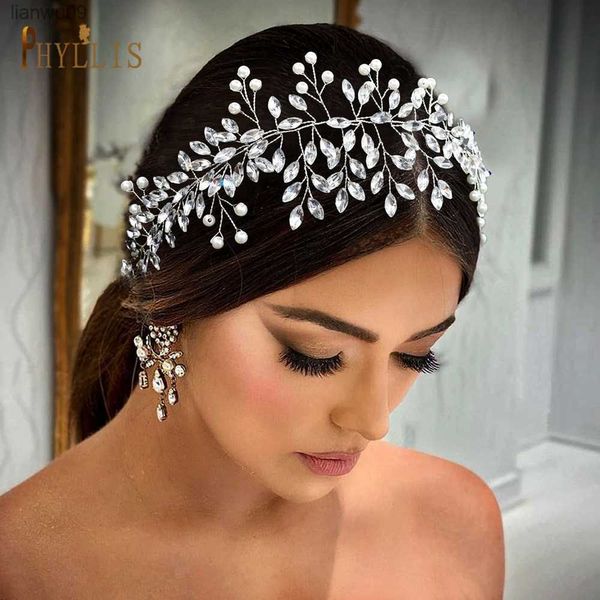 A301 Rhinestone Nupcial Diadema Perla Boda Pelo Joyería Tocado Hecho a mano Cristal Nupcial Headwear Plata Mujeres Tocado L230704