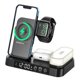 A37 Cargador Inalámbrico Plegable 3 En 1 Para iPhone Cargador Rápido De 15 W Soporte De Carga Portátil Con Soporte De Reloj De Luz Nocturna Para Carga De AirPods / iWatch - Negro