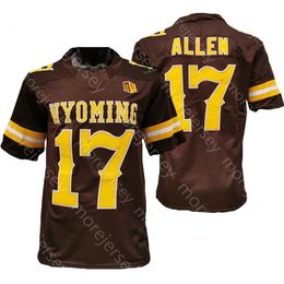 A3740 2021 College Wyoming Jersey 17 Josh Allen Nieuw NCAA White Coffee Borduurwerk Allemaal gestikte volwassen jeugd