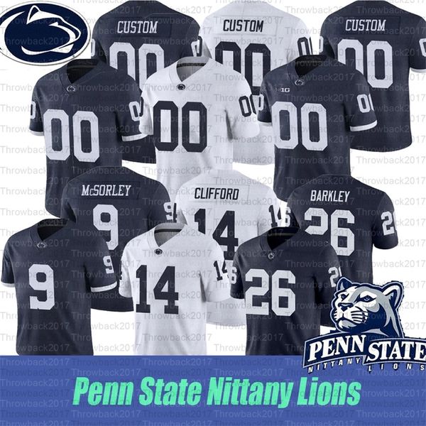 A3740 2021 Personnalisé Penn State Nittany Lions # 14 Sean Clifford # 21 Noah Cain # 26 Saquon Barkley # 9 Trace McSorley # 6 Justin Shorter Maillots
