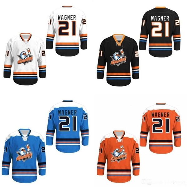 A3740 21 Maillot de hockey Wagner San Diego Gulls N'importe quel joueur ou numéro New Stitch Sewn Movie Hockey Jerseys All Stitched White Red Blue