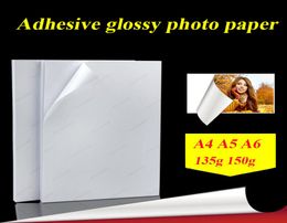A4 50 hojas A5 A6 100 hojas 135g 150g Impresión de inyección de tinta autoadhesiva de alto brillo con adhesivo trasero papel po 1722054