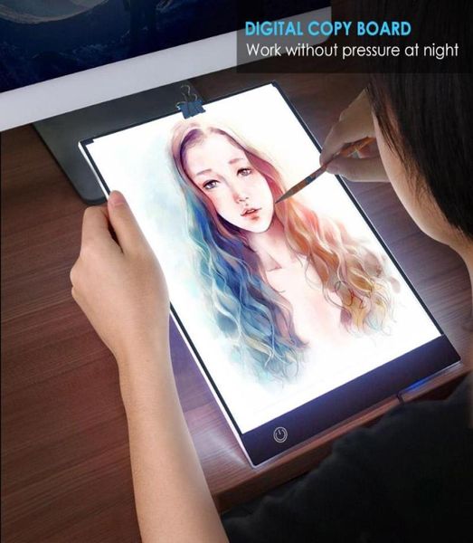 A4 Tablette graphique numérique Tablette LED Tablette d'art mince pochoir Carte de dessin Boîte lumineuse Traçage Copie PAD CONDIONNEMENT DES COPI