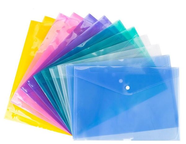 PP Enveloppe Dossier Transparent En Plastique Document Sac A4 Fichier Moraillon Bouton Classifié Stockage Papeterie Sacs Bureau École Informations LSK103