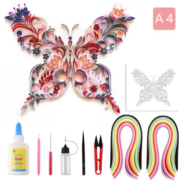 A4 Paper Flowers Butterfly Quilling Paper Filigree peintures Art Decal Wall Decor Quilling Paper Filigree for Home Decor