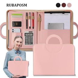 A4 Portfolio Map Padfolio Dames Bedrijfsaktentas Opvouwbare handgreep Lederen Rits Notebook Rekenmachine Bestand Documenten Organizer 240329