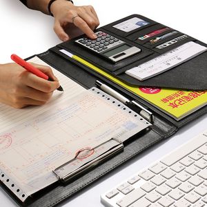 Dossier de fichiers en cuir A4 PU avec calculatrice fournitures de bureau multifonctions organisateur gestionnaire blocs-notes contrat de papier juridique