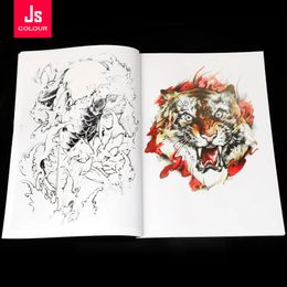 Livre de tatouage A4, motif longue fleur, tigre, dieu, poisson, Dragon, manuscrit noir coloré, Album traditionnel chinois, Art corporel, 240318