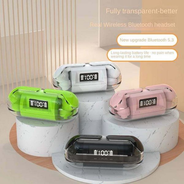 A4 TWS Mini écouteurs intra-auriculaires entièrement transparents sans fil Bluetooth 5.3 écouteurs rétro musique écouteurs affichage numérique lecteur macaron