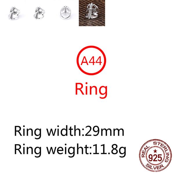 A44 S925 Sterling Silver Ring Fashion Retro Retro Personality Double couche Cross Flower Letter