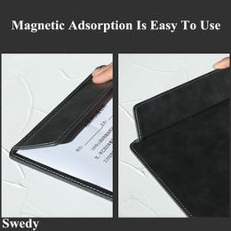A5 229x160 mm Magnetic PU Leather Office Portable Notor Board de menú Portable Nurio Plegable Clip de escritura Tablero de escritura