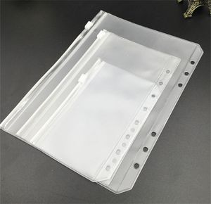 A5/A6/A7 cubierta de carpeta de PVC bolsa de almacenamiento con cremallera transparente bolsas de papelería impermeables de 6 agujeros bolsa de documentos portátil de viaje de oficina JL1456