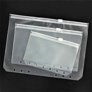 A5 / A6 / A7 Cubierta de carpeta de anillas de PVC Cremallera transparente Almacenamiento Suministros de archivo Bolsa 6 Agujeros Bolsas de papelería impermeables Oficina Documento portátil Saco DH8475