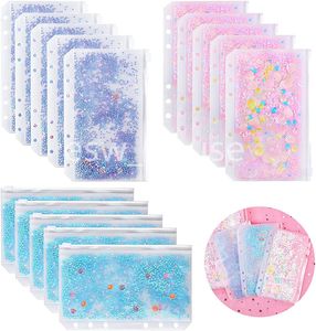 A5 / A6 Binder Cash Envelopes Tas PVC Budget Case met Rits Hervulbare Glitter Bindmiddelen Notebook Pagina's Tassen