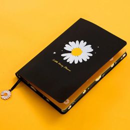 A5 Linte Little Daisy Flowers Notebook Journal PU Leather Notepad Agenda School Stationery Gift Supplies 240409