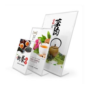 A5 L Vorm Tafelblad Acryl Menu Teken Houder Promotie Producten Teller Folder Flyer Poster Display Stands Frame