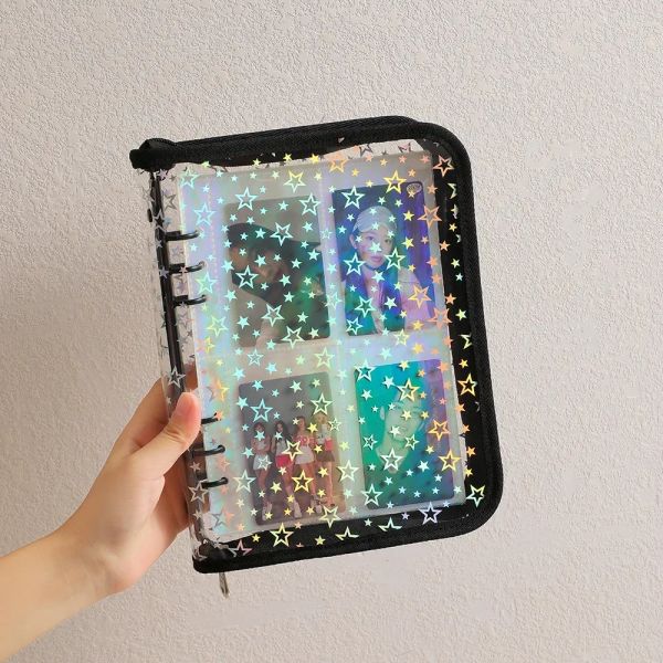 A5 Laser Star Zipper Binder Collect Book Recharge Organizer DIY Journal Dairy Transparent Kpop Idol Photo Album Kawaii Stationery