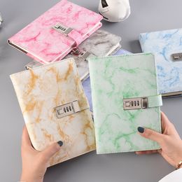 A5 Marmeren Texture Notebook met Wachtwoord Lock Lederen Kladblok Agenda Dagboek Planner Agenda School Briefpapier Gift