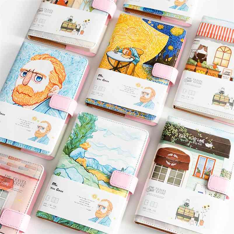 A5 Notepads Van Gogh Cute Leather Pocket Journal Planner Weekly Diary Travelers Notebook With Colored Pages Stationery 210611