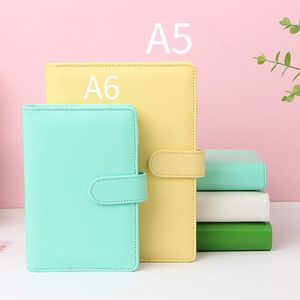 A5A6 Color Macaron Leather Spiral Notebook Cover 6 Hold Office Office Organizer Stationery Binder Notepad Journal 240411