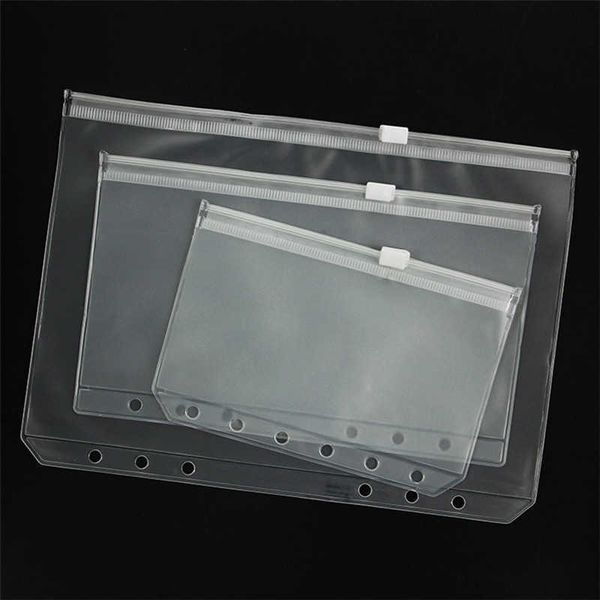 Couverture de reliure en PVC couverture de livre fermeture éclair transparente sac de rangement 6 trous étanche papeterie bureau Portable Document A5A6A7