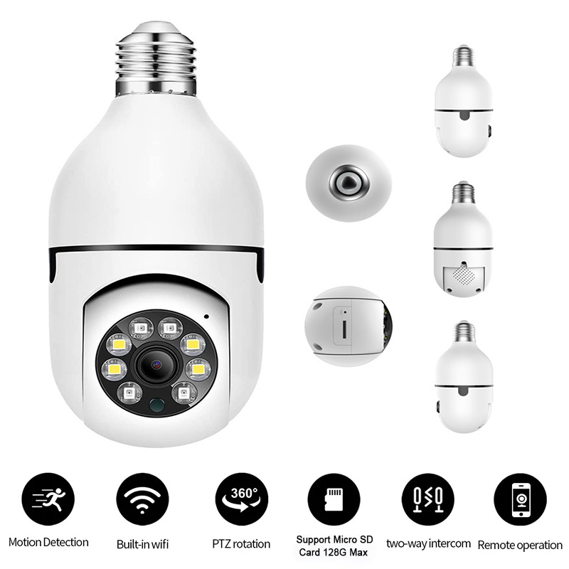 A6 200W E27 Glühbirnenüberwachungskamera 1080p Nachtsicht Bewegung Erkennung im Freien in Indoor -Netzwerk -Sicherheitsmonitor -Kameras