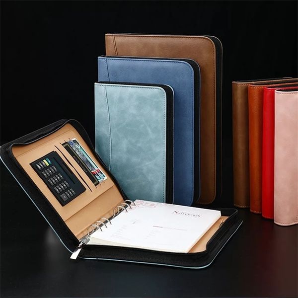 A6 A5 B5 Diary Notebook et Journal Binder Spirale avec Calculatrice Sac de fermeture à glissière Note Business Manager Dossier Dossier Rolder Manuel 210611