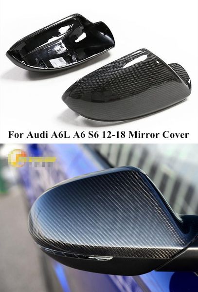 Cubierta de espejo retrovisor lateral de fibra de carbono A6 A6L para Audi Allroad Avant RS6 S6 C7 2012-2018 tapas de manguera retrovisores accesorios de coche