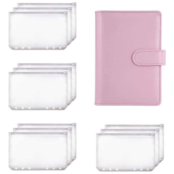 A6 Binder Planner Pink Notebook Binder et 12 pièces 6 trous Binder Zipper Folder, Binder Pockets Cash Envelope Wallet 0224