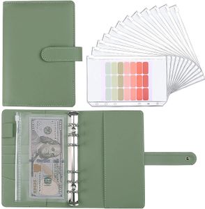 A6 Budget Binder Planner with 12 Pieces Cash Envelopes, Colorful PU Leather Notebook Binder with 12 PCS A6 Binder Pockets